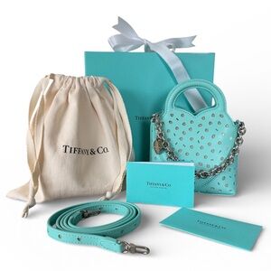 Tiffany & Co. Blue Perforated Cutout Micro Top Handle Crossbody Bag New With Box